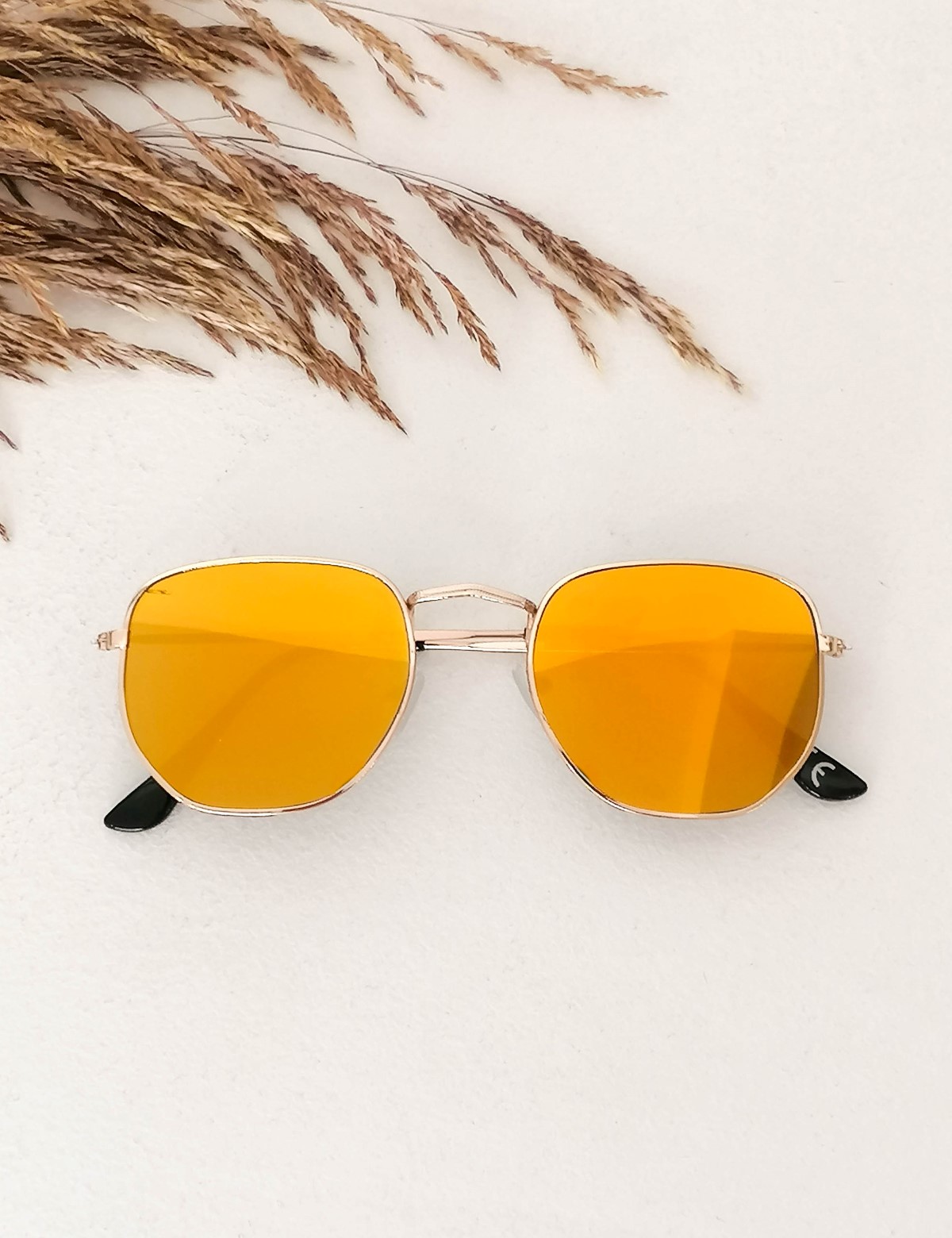 Γυναικεία χρυσό πολύγωνα γυαλιά ηλίου καθρέπτης με χρυσό σκελετό Luxury LS3065G